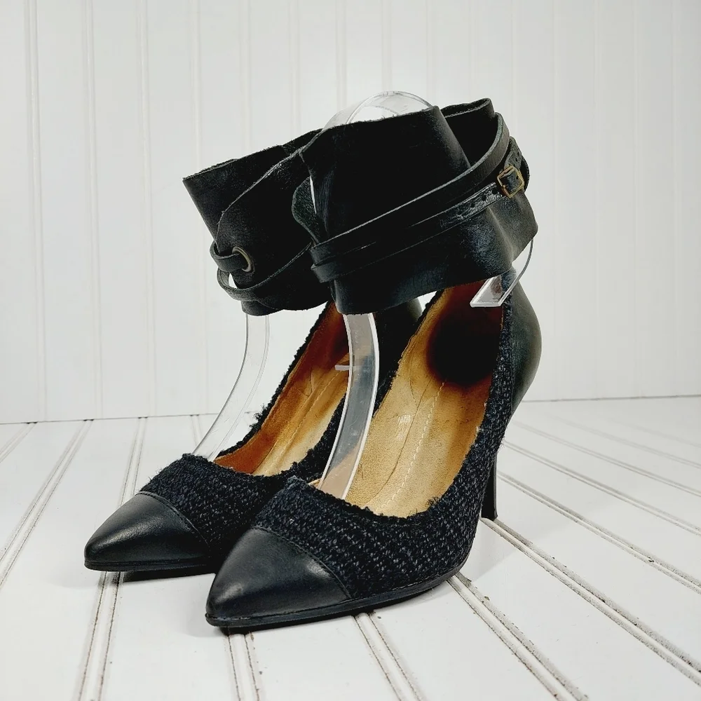 Isabel Marant Black Leather Ankle Wide Buckle Strap Pointy Toe High Heels D756 - Picture 2 of 13